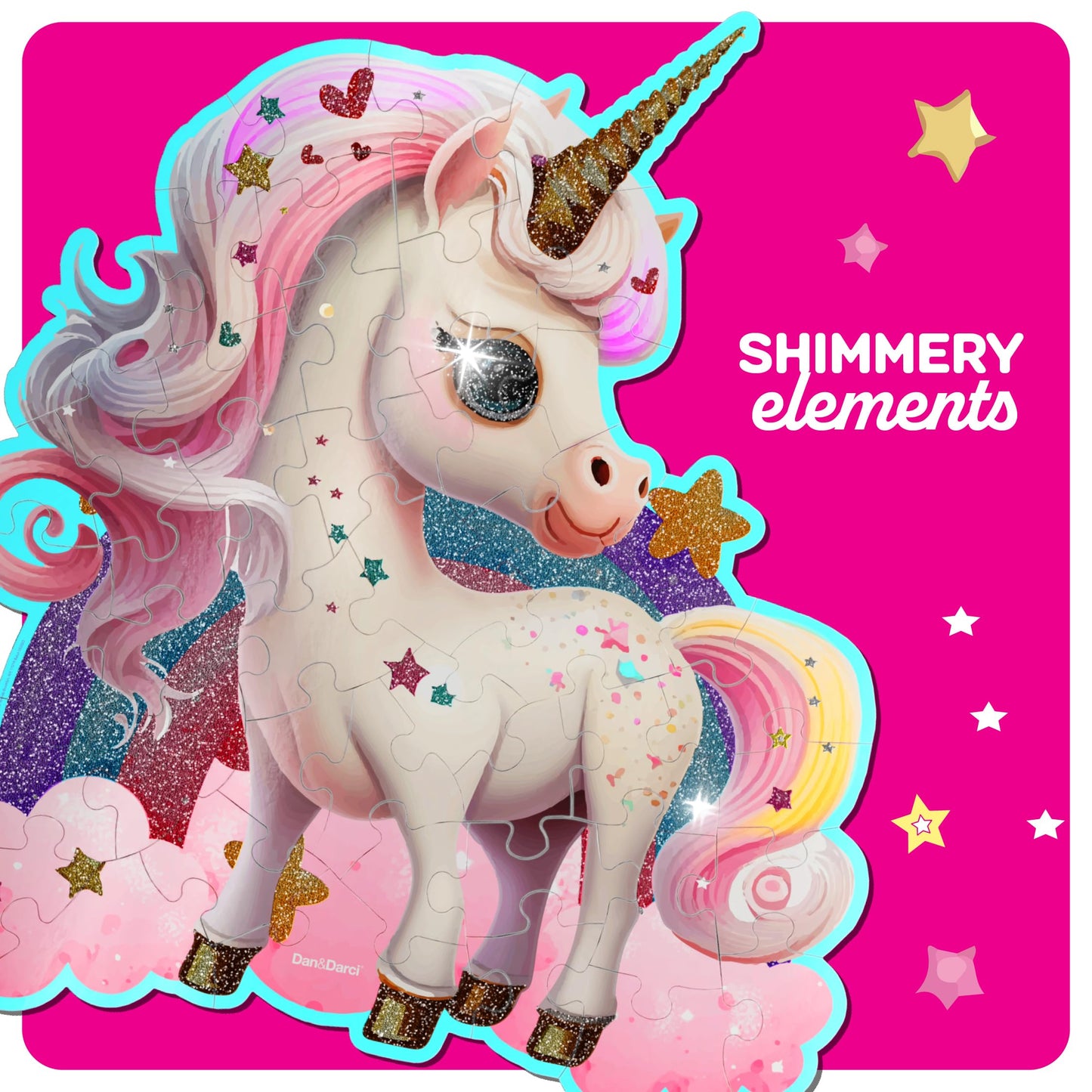 Dan&Darci Jumbo Shimmery 45-Piece Unicorn Floor Puzzle For Kids Ages 3-6 Years Old- Large Toddler Puzzles Age 3, 4, 5, 6 Year Olds - Easter Toys For Girls - Little Girl Birthday Gift