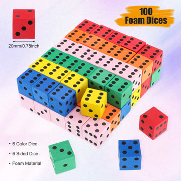 Jenaai 100 Pcs Foam Dice Small Colorful Foam Dice for Classroom Foam Dice Cubes with Number Dots Pocket Dice Bulk for Math Teaching Classroom Party Favor (Multicolor 0.79 Inch)