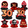 Happy 30Th Birthday Red And Black Table Honeycomb Centerpieces Balloons Theme Decor Table Decorations Table Toppers For Girls Women Princess 30 Years Old Birthday Party Bday Supplies Background Gold