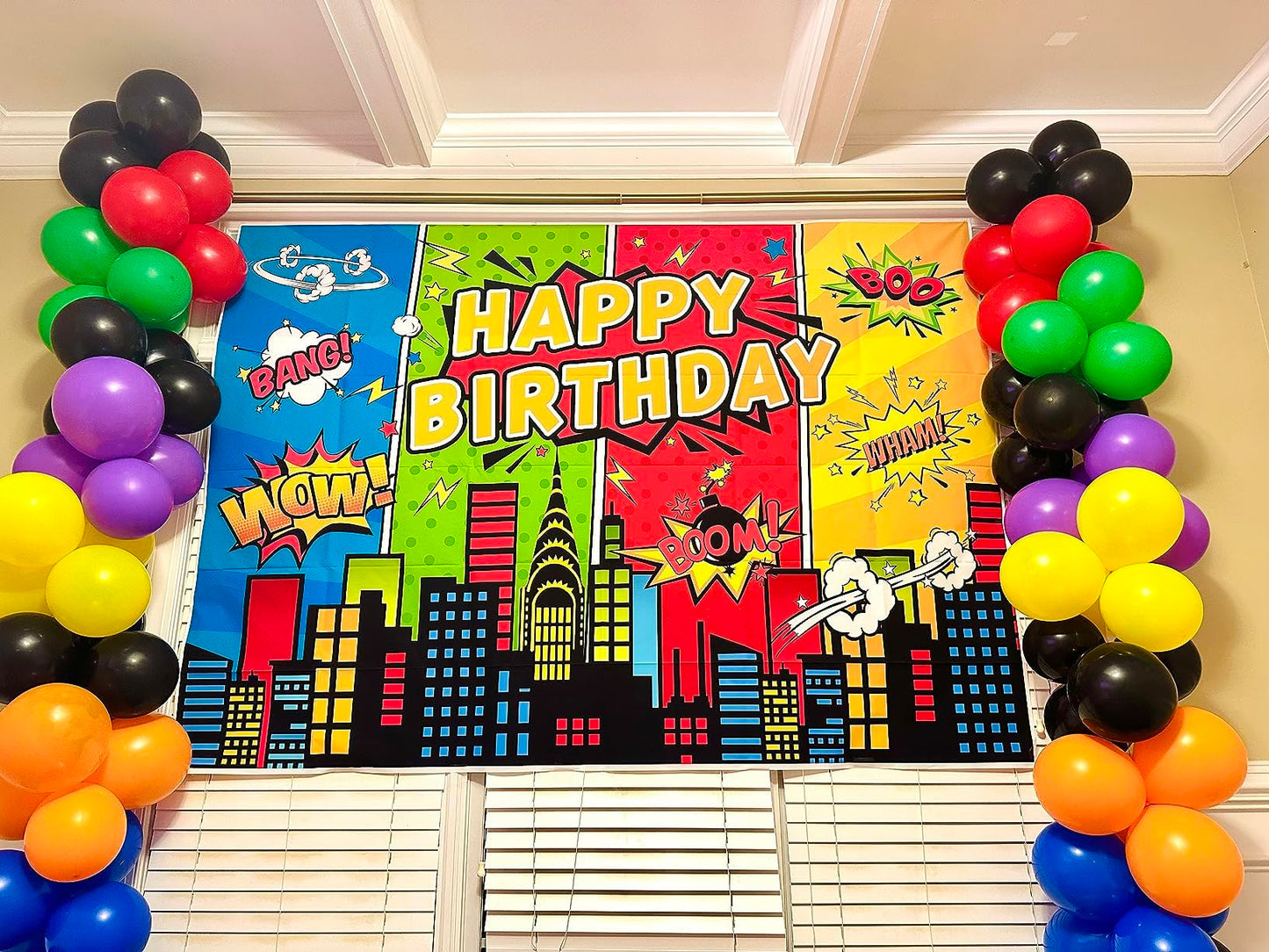 7X5Ft Superhero Theme Backdrop For Children Boys Super Heros Comic Skyline Happy Birthday Party Supplies Decoration Baby Shower