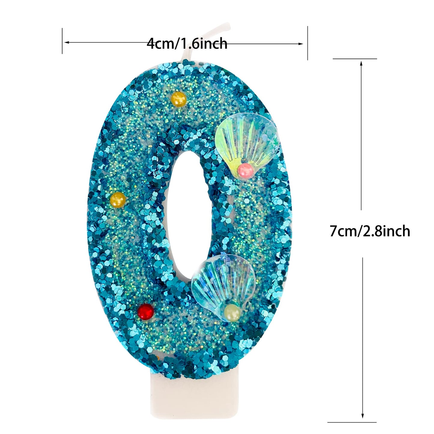 Blue Number Candle,Shell Sequins Number Candles for Birthday Cakes Mermaid Themed Party Supplies Number 0 Candle