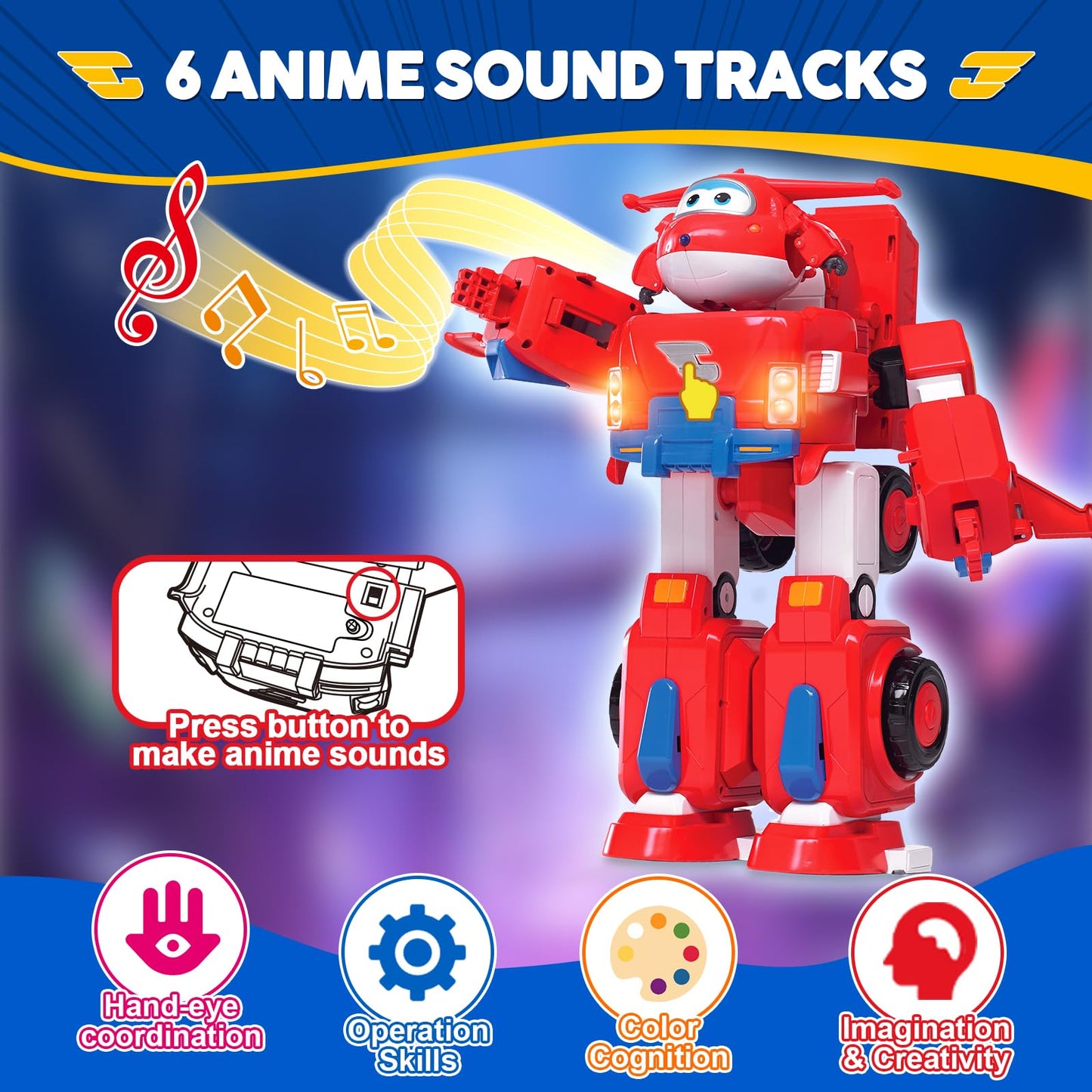 Super Wings 14' Transforming Jett'S Super Robot Airplane | Action Figure | Ages 3-5 | Birthday Gift | Lights & Sounds