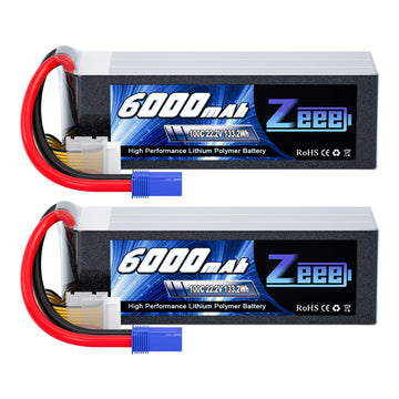 Zeee 6S Lipo Battery 6000mAh 22.2V 100C with EC5 Connector Soft Pack RC Battery for RC Car Truck RC Airplane Helicopter Quadcopt
