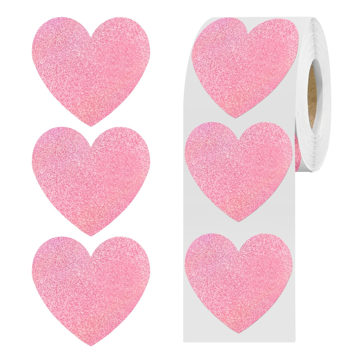 Pink Heart Stickers,1.5 Glitter Valentines Stickers 500 per Roll,Valentines Day Decorations(Pink)