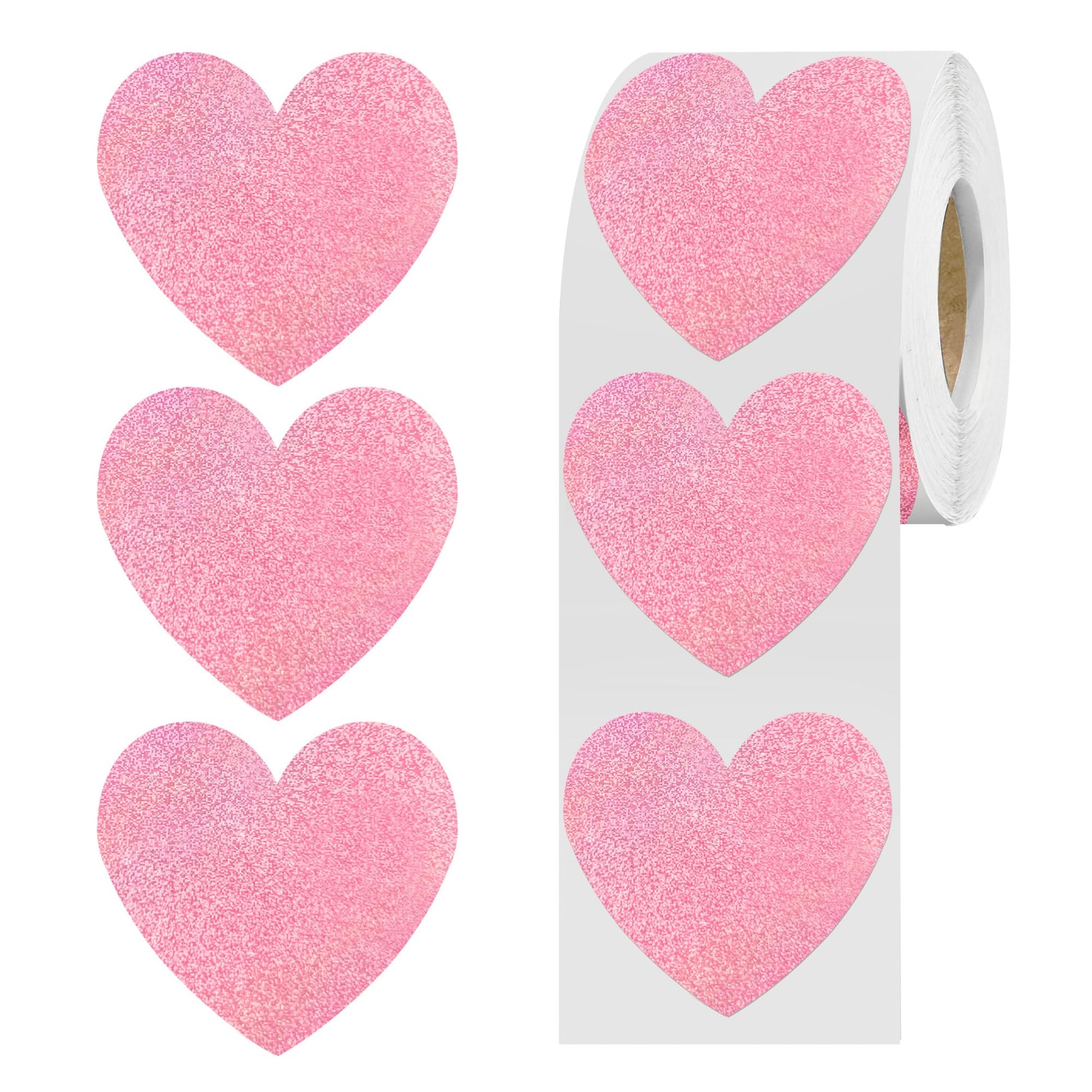 Pink Heart Stickers,1.5 Glitter Valentines Stickers 500 per Roll,Valentines Day Decorations(Pink)