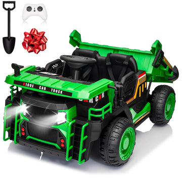 MOEYURO 24V Ride On Dump Truck, 2X200W Powerful Motors, 20'' Spacious Two Seater Ride On Car w/Electric Dump Bed and Extra Shove