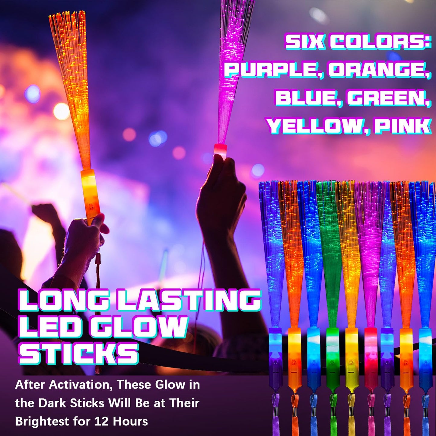 Zhanmai 24 Pieces Upgraded Glow Fiber Wands Sticks Led Light Wands Fiber Optic Wands Led Flashing Sticks Glow Flashing Wands Fiber Optic Wands For Wedding Party Favors(Mixing Color)
