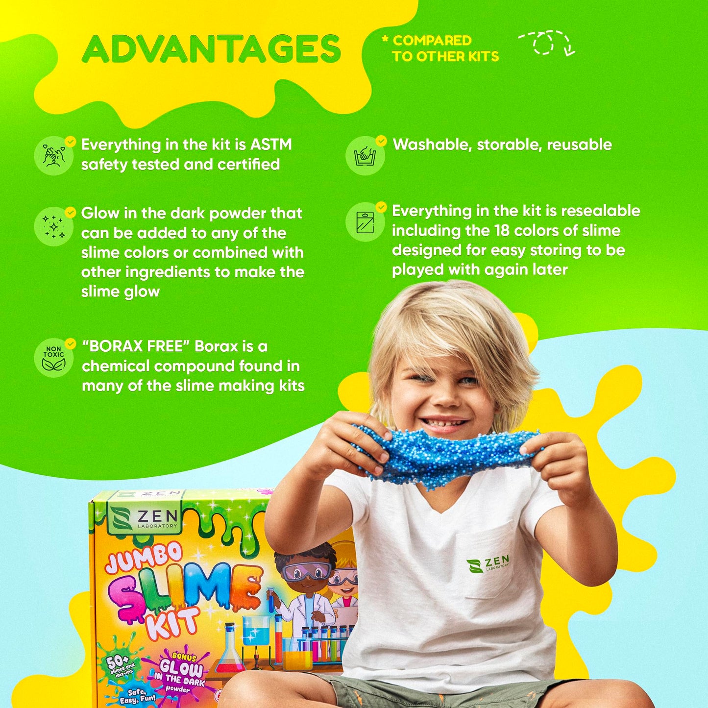 Zen Laboratory Ultimate Slime Kit for Girls 10-12 | Jumbo Green DIY Slime Making Set | Perfect for Kids & Christmas Party Favors