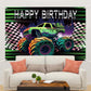 LDWLYW Truck Banner Backdrop, Green & Purple, 7x5ft Polyester Birthday Party Decorations for Boys, Cars Theme, Model 1122334455667723