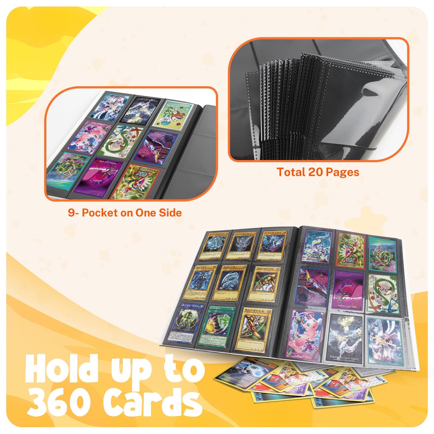 Card Binder  9 Pocket Trading Card Album Folder 20 Pages  360 Card Capacity Sports Card Binder  enhanced Card Binders Compatible with MTG  TCG  Baseball Cards (White)