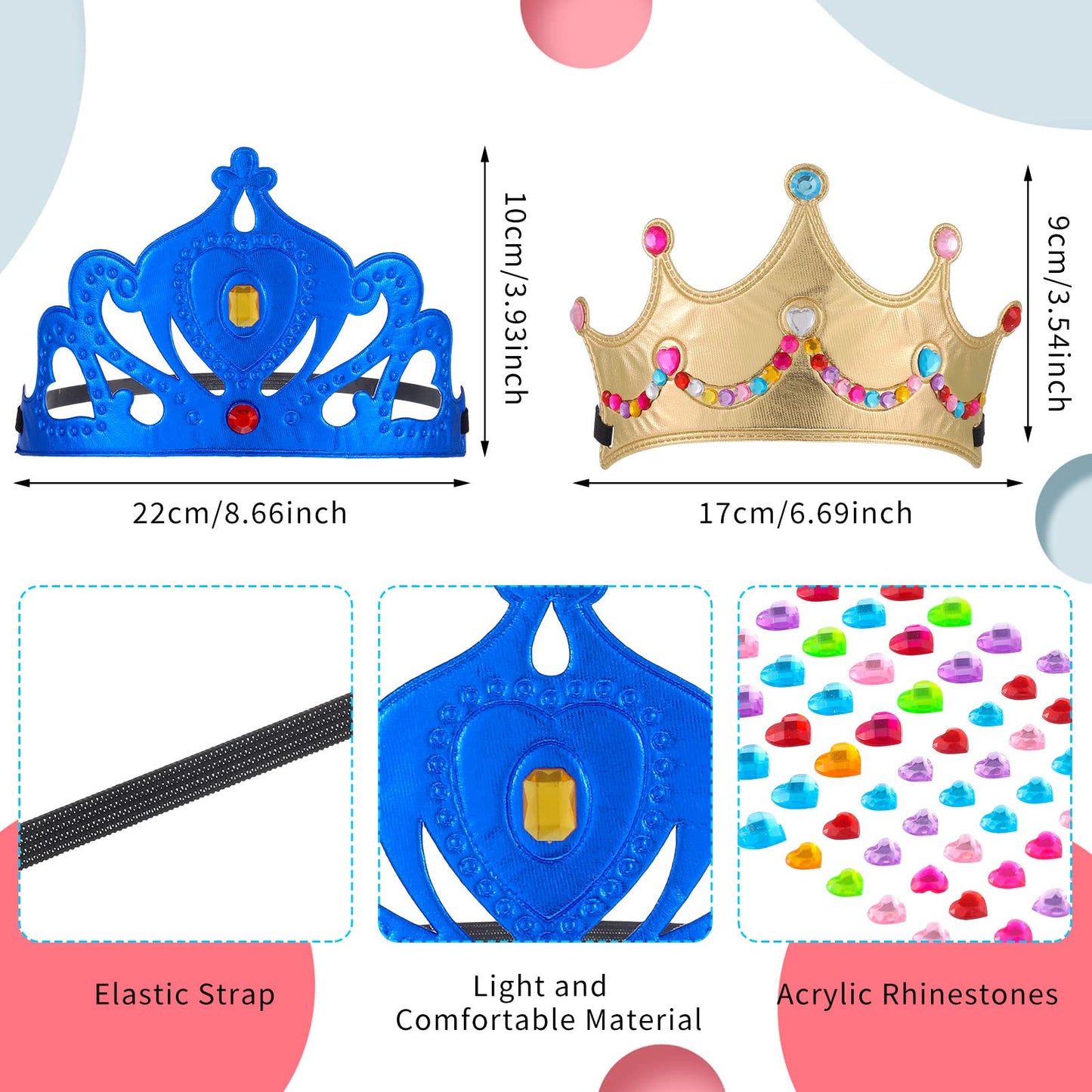 JOELELI 31pcs Crown Craft for Kids, 24pcs Foam Princess Tiara Crowns with Gem Diamond Tattoo Sticker- Make Your Own Queen King C
