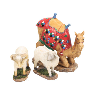 Three Kings Gifts Kneeling Camel And Two Awassi Sheep - For 7 Inch Real Life Nativity