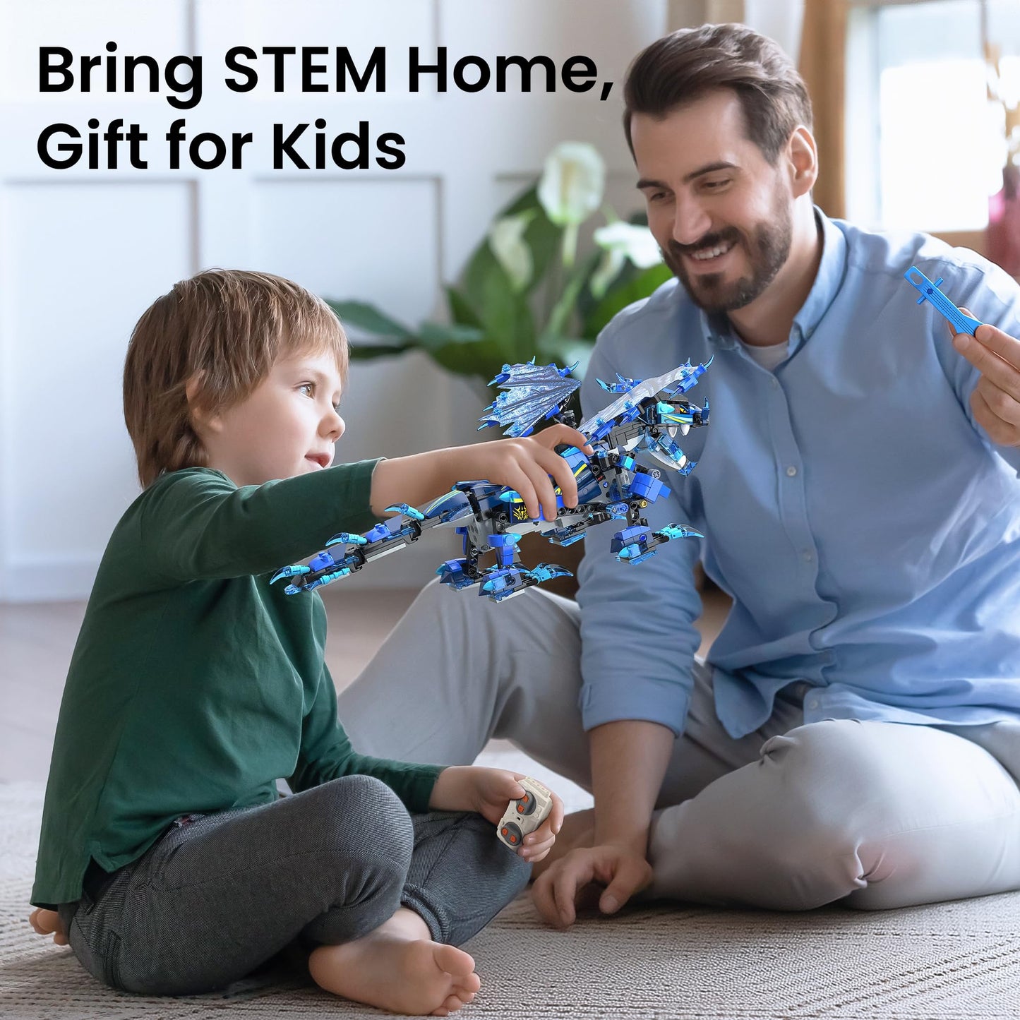 Sillbird Dragon Building Kit - Remote Control STEM Toy for Kids, 549 Pieces, Blue, Ages 8-12, Plastic Construction