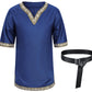 Kids Medieval Costume Boys Viking Tunic Knight Warrior Renaissance Shirts With Belt 10-12 Years Blue
