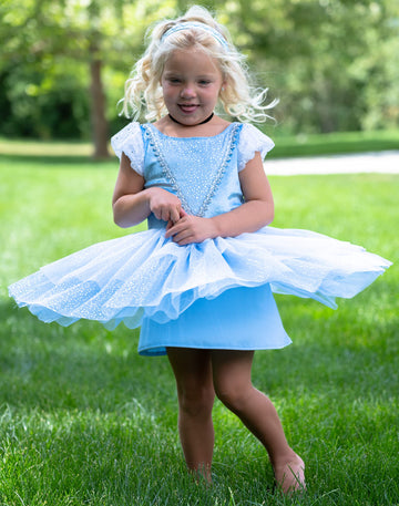 Little Adventures Cinderella Princess Party Dress - Machine Washable Child Pretend Play Costume Outfit with No Glitter (Large Age 5-7)