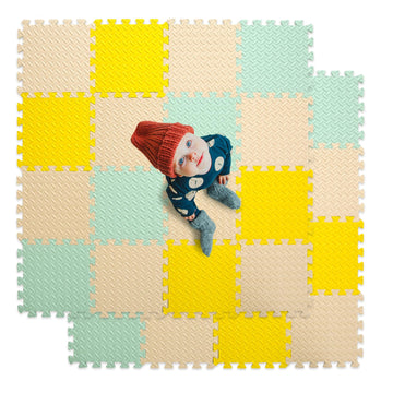 Tamiplay Foam Floor Mats For Kids, 12 X 12 Inch 16 Tiles 0.4' Thickness Foam Play Mat, Non-Toxic Square Interlocking Floor Mats Rubber Baby Play Mat For Toddlers(Beige/Yellow/Bean Green)