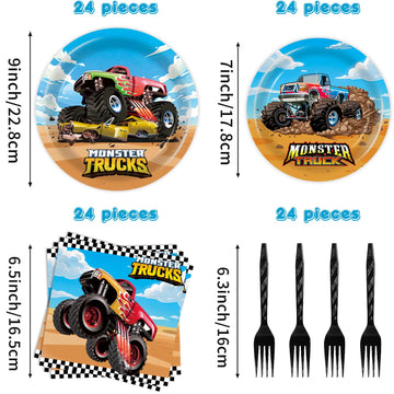 96 Pcs Monster Truck Plates And Napkins Monster Truck Birthday Decorations Monster Truck Party Supplies Monster Truck Party Favo