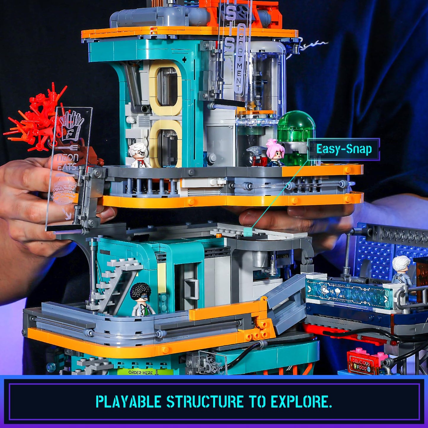 FUNWHOLE Cyberpunk Mansion Lighting Set - 2524 Pcs Modular Building Bricks - F9042 - Sci-fi Display for Adults