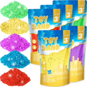 Value Pack 11Lbs Of 5 Colored Moldable Self-Sticking Sand, Never Dries Out - Fun For Kids Bulk Refill For Sensory Sand Box Toys, Ideal For Shaping, Squeezing, Scooping, Rolling And Molding