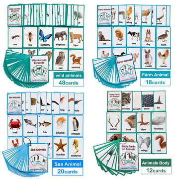 Wild/Farm/Sea Animals Body Parts Learning English Flash Cards Kids Montessori Toys Baby Cards Child Pocket Card Pre-Kindergarten