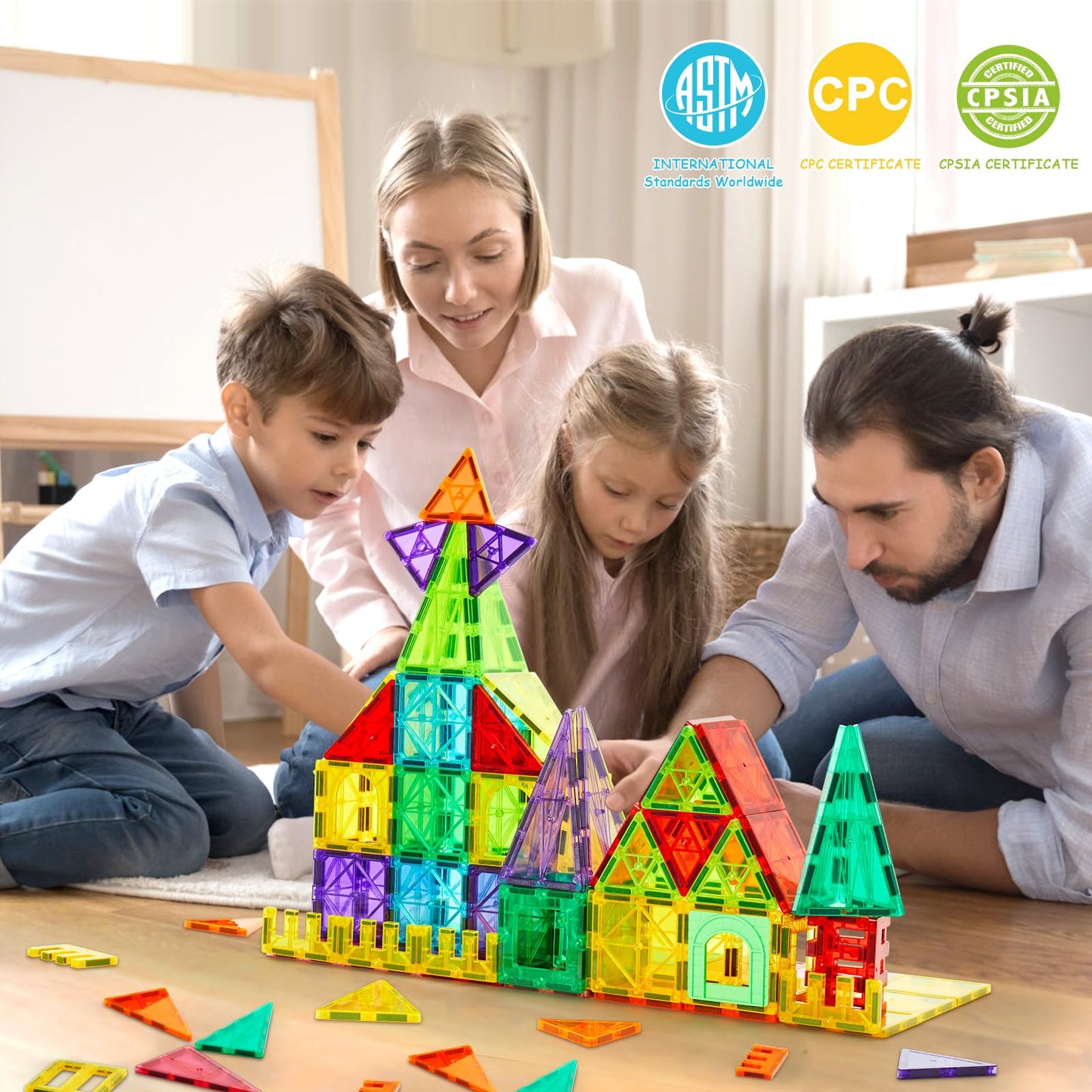 Dopyye Magnetic Building Tiles For Kids, 100 Pcs Magnetic Blocks With Storage Bag, Magnet Tiles Stem Educational Stacking Toys G