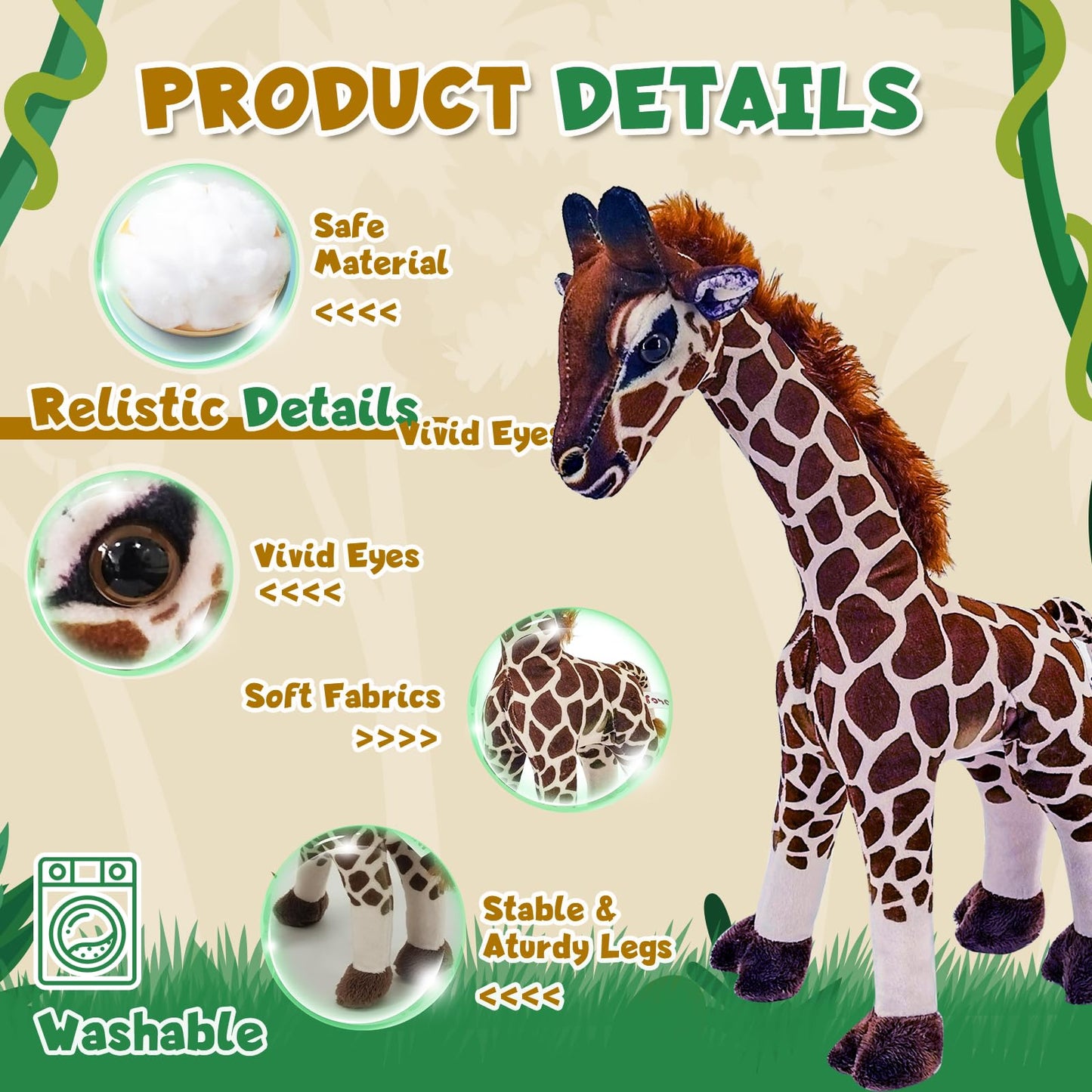 Yohaki Giraffe Plush Toy, 12'' Cute Giraffe, Washable Holiday Plush Toy, Stuffed Giraffe,Giraffe Stuffed Animal Birthday Gift Fo