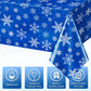 Jectivs 3 Pieces Christmas Snowflake Plastic Party Tablecloth Decorations,White Snowflake Blue Xmas Backdrop Sign Table Cover Ba