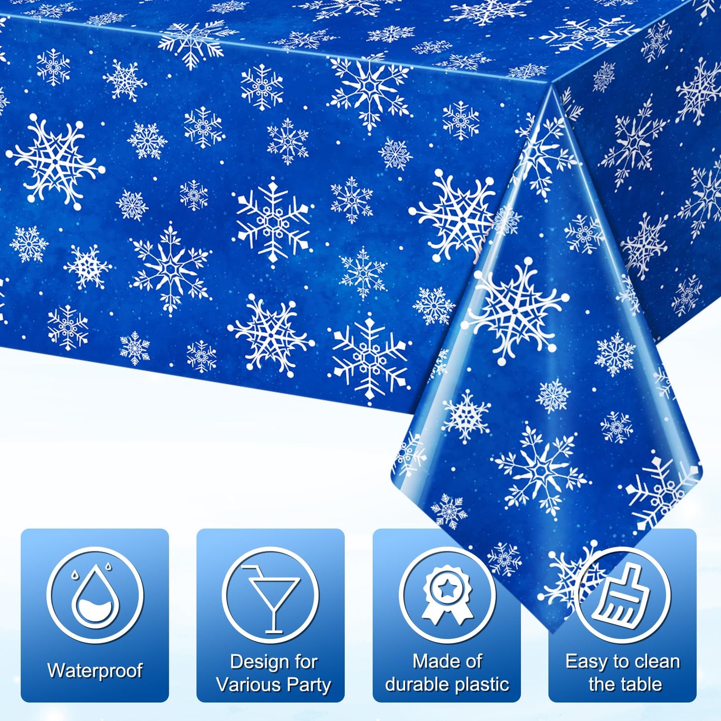 Jectivs 6 Pieces Christmas Snowflake Plastic Party Tablecloth Decorations,White Snowflake Blue Xmas Backdrop Sign Table Cover Ba