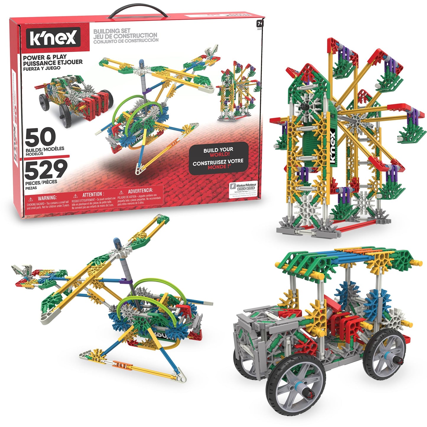 K'NEX Power & Play Motorized Set, 529 Pieces, STEM Building Toy, Multicolor, Ages 7+