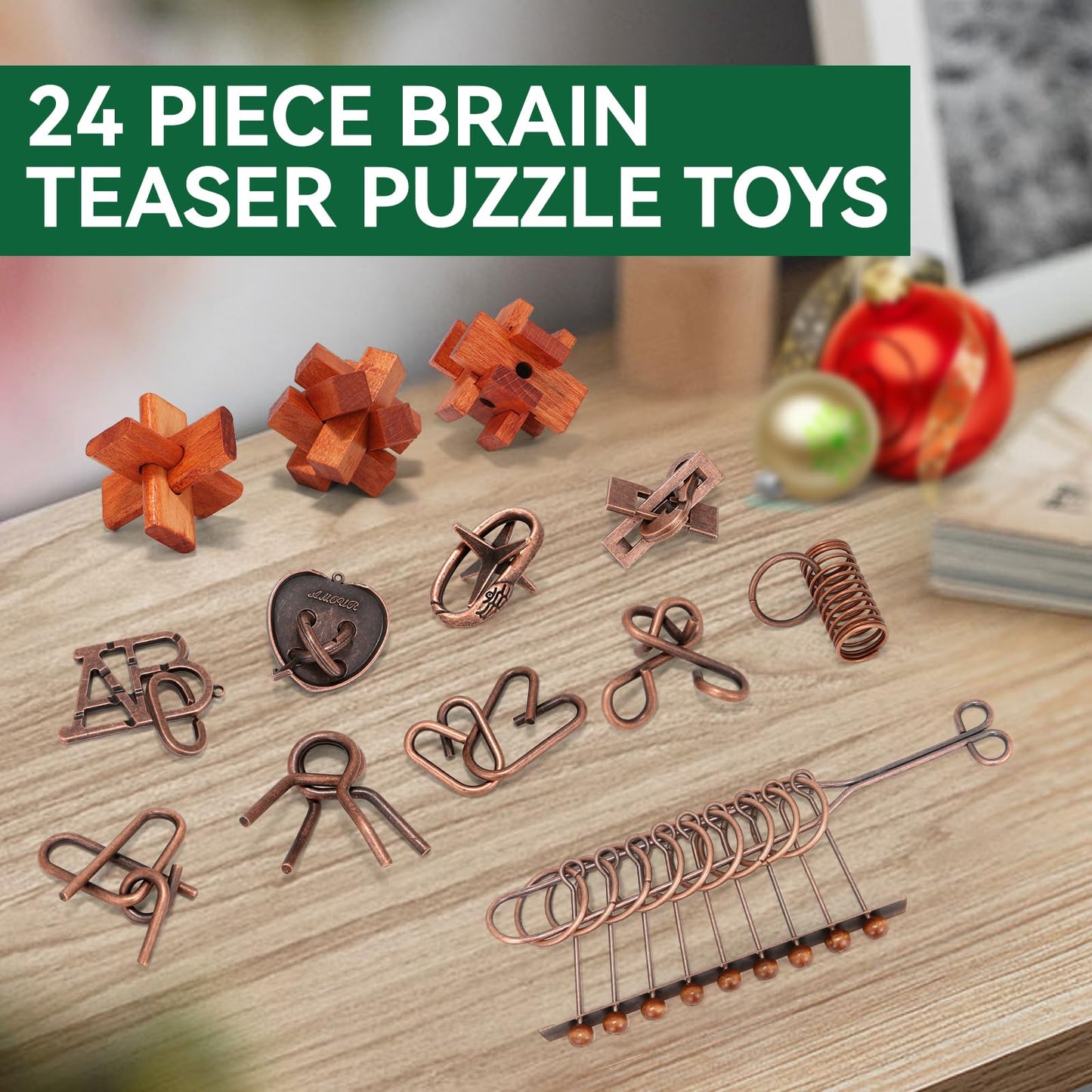 24 Pcs Brain Teaser Puzzles for mature-themeds - Metal Puzzles 3D Puzzle Game Toys for mature-themeds Teens - Wooden Unlock Interlocking Puzzle mature-themed IQ Education Puzzle Toys Smart Toys