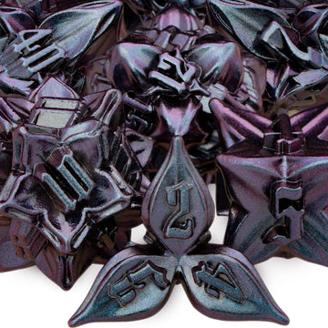 ARUOHHA DND Metal Dice Set Handmade Leaf Design Dungeons and Dragons Dice with Gift Box, 7PCS Purple Blue D&D Polyhedral Dice RP
