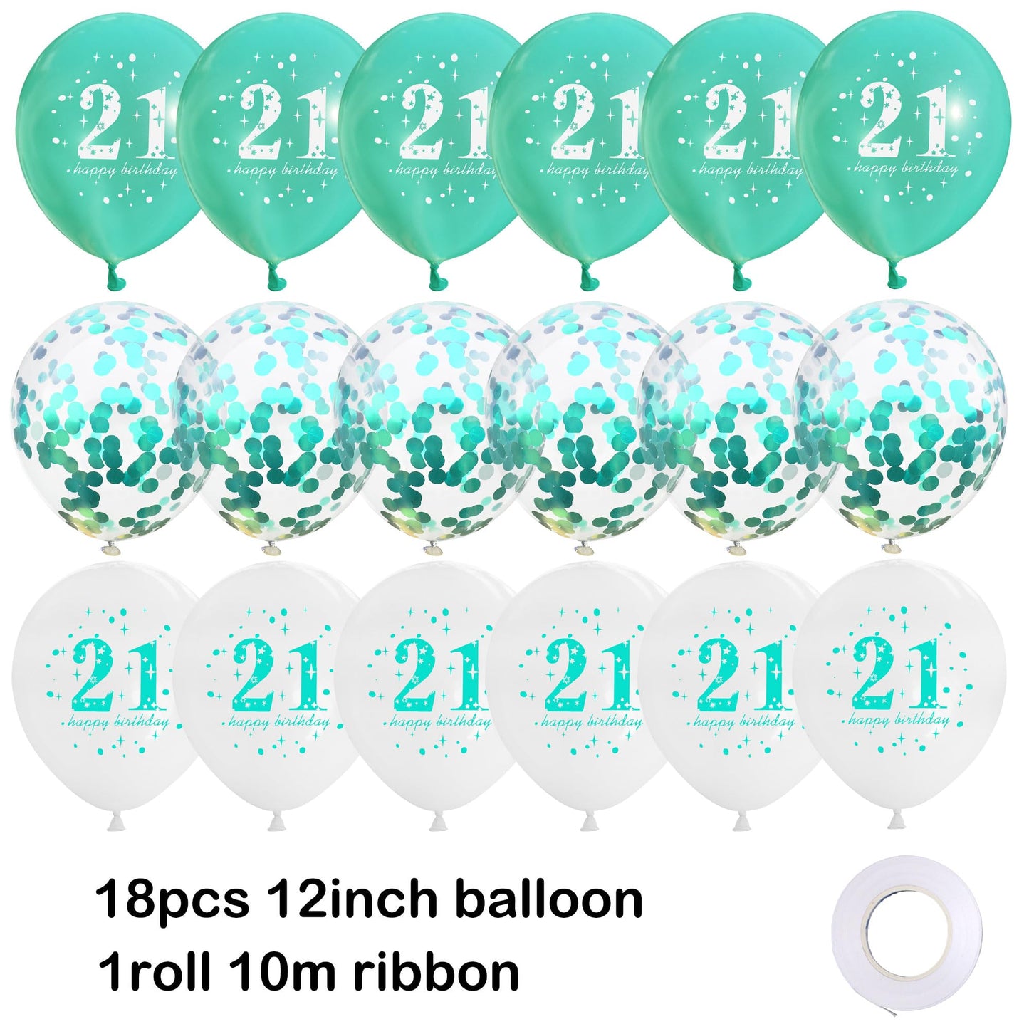 18Pcs Happy Birthday Balloons Decorations Teal Blue White 21St Birthday Balloons Decoration Happy 21St Birthday Confetti Latex B