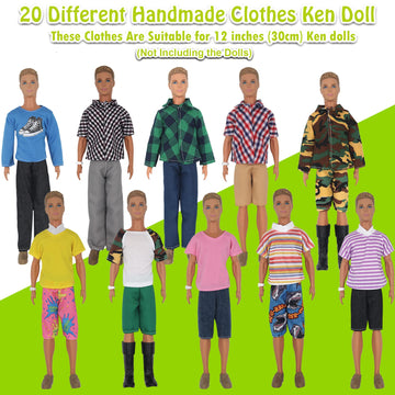 Ztweden 32Pcs Doll Clothes And Accessories For 12 Inch Boy Dolls Include 20 Different Wear Clothes Shirt Jeans Beach Shorts 4 Pairs Of Shoes, Glasses, Earphones For 12'' Boy Doll
