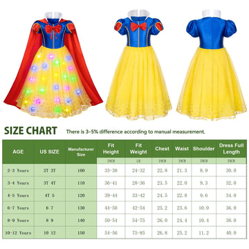 Kaisebile Light Up Princess Snow White Costume For Little Girls Dress Up - Led Light-Up Princess Snow White Dress With Accessori