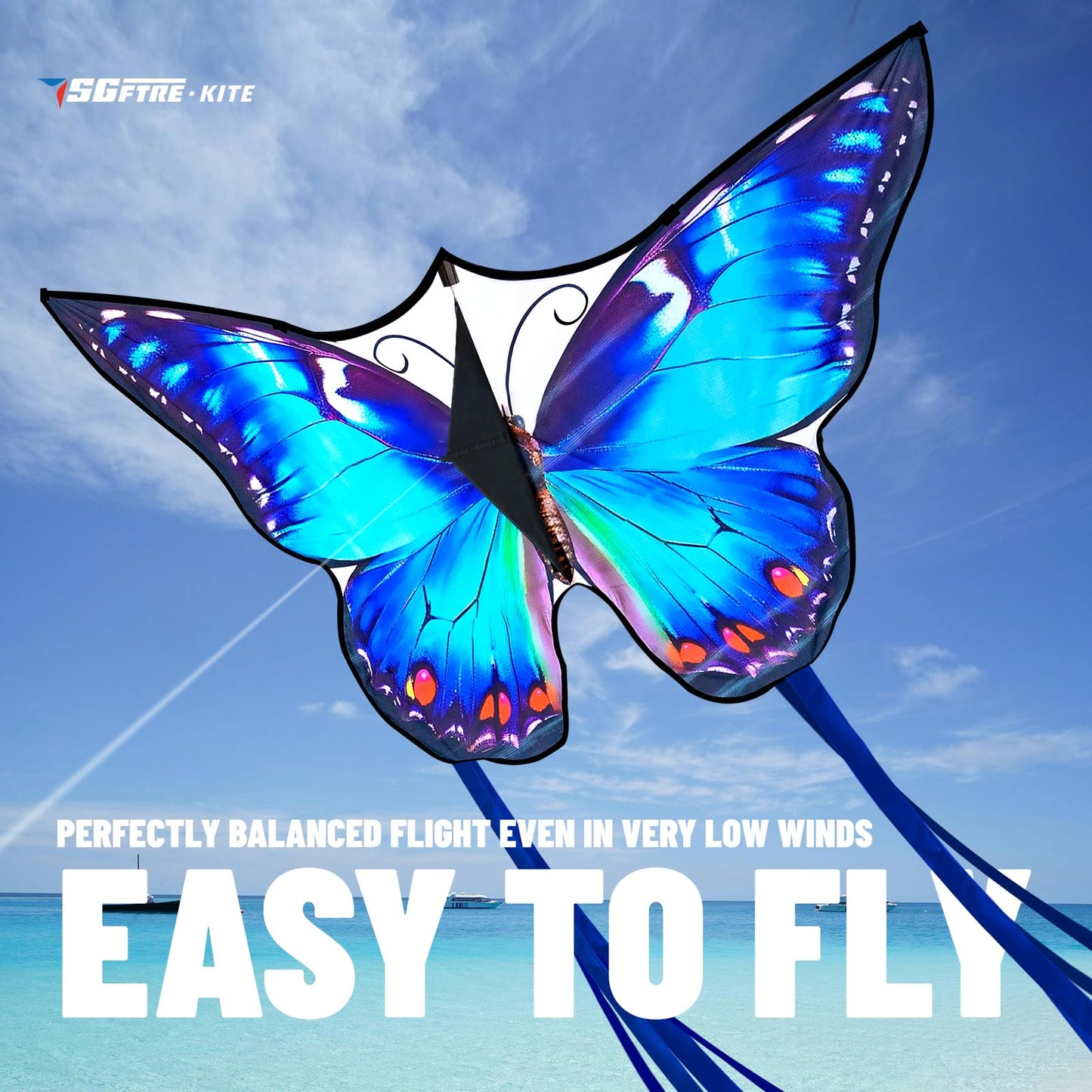 Sgftre Beautiful Butterfly Kites For Boys And Girls,Large Easy To Flyer With String And Handle,Beach Kite For Family Outdoor Act