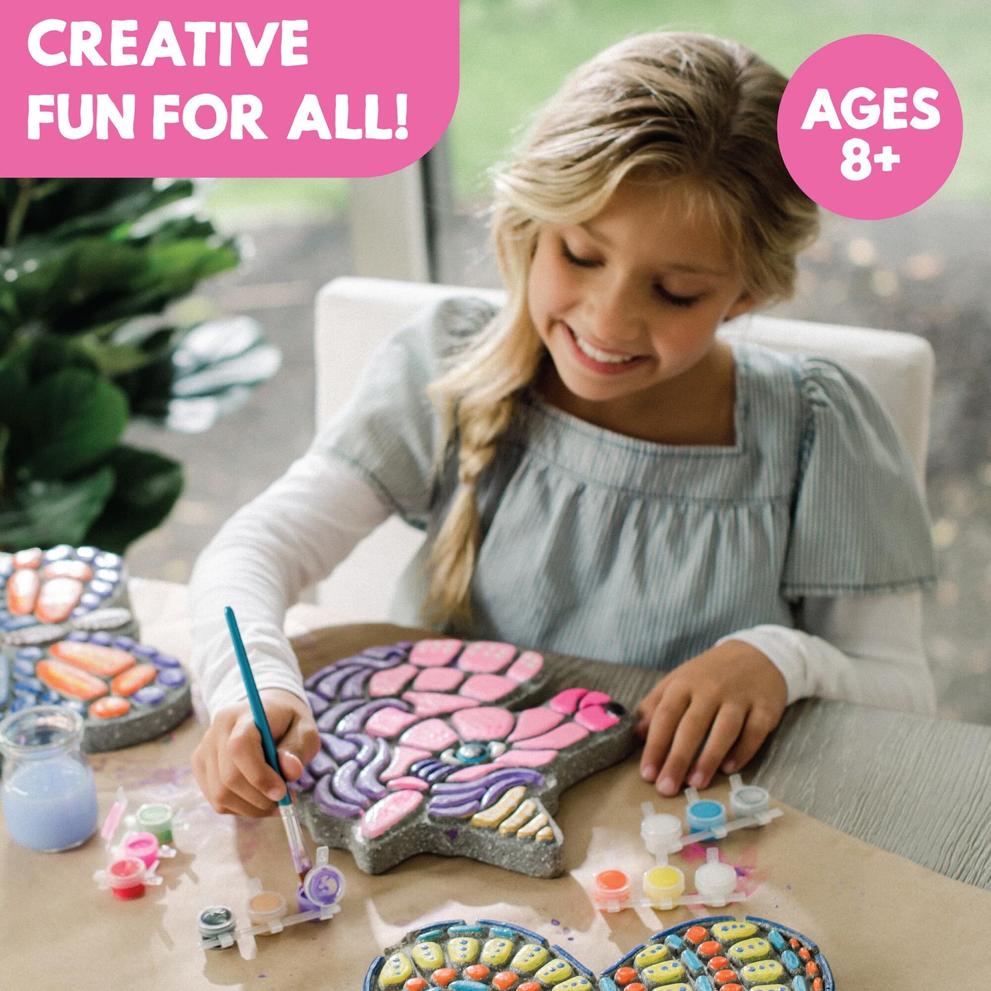 MindWare Paint Your Own Stepping Stone Unicorn Kit - Weatherproof Stone, 10” x 9”, Natural Stone, Model 13818689