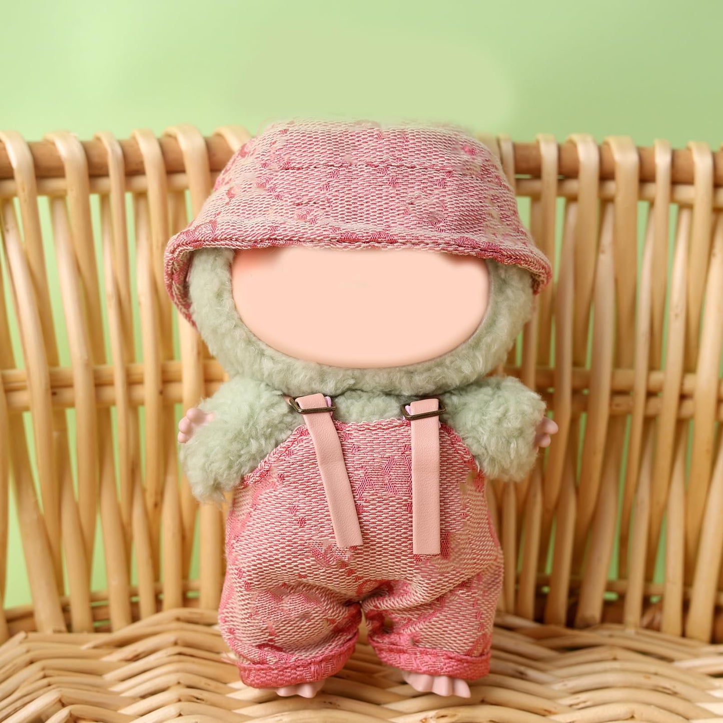 17cm Clothes Set(NO Doll)  Cute Hat & Unique Design Overalls Dress-up Set  Handmade Clothing Designed for 17cm Doll.(Overalls (Red and White Patterns))