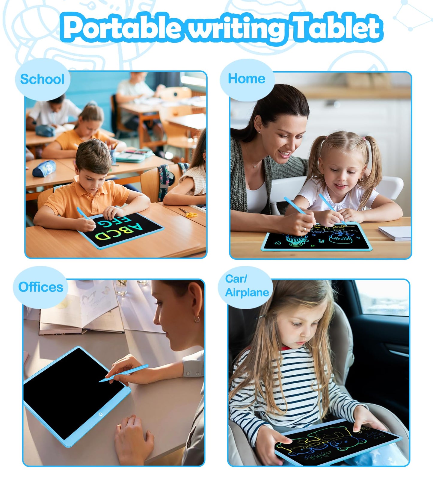 LCD Writing Tablet Doodle Board, 16inch Colorful Drawing Tablet Writing Pad, Kids Travel Essentials, Toddler Toys for 3 4 5 6 7