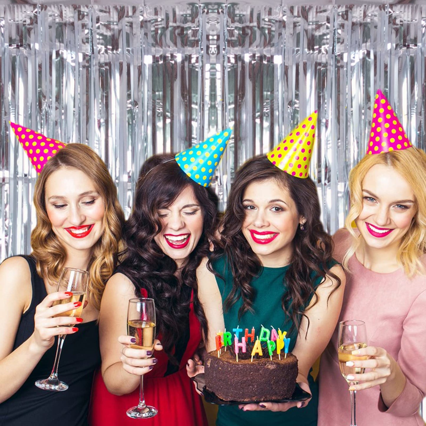 PIGETALE 2 Pack Silver Foil Fringe Curtain Backdrop, 3.2Ft x 8.2Ft Metallic Tinsel Foil Fringe Streamer Curtains for Party Photo