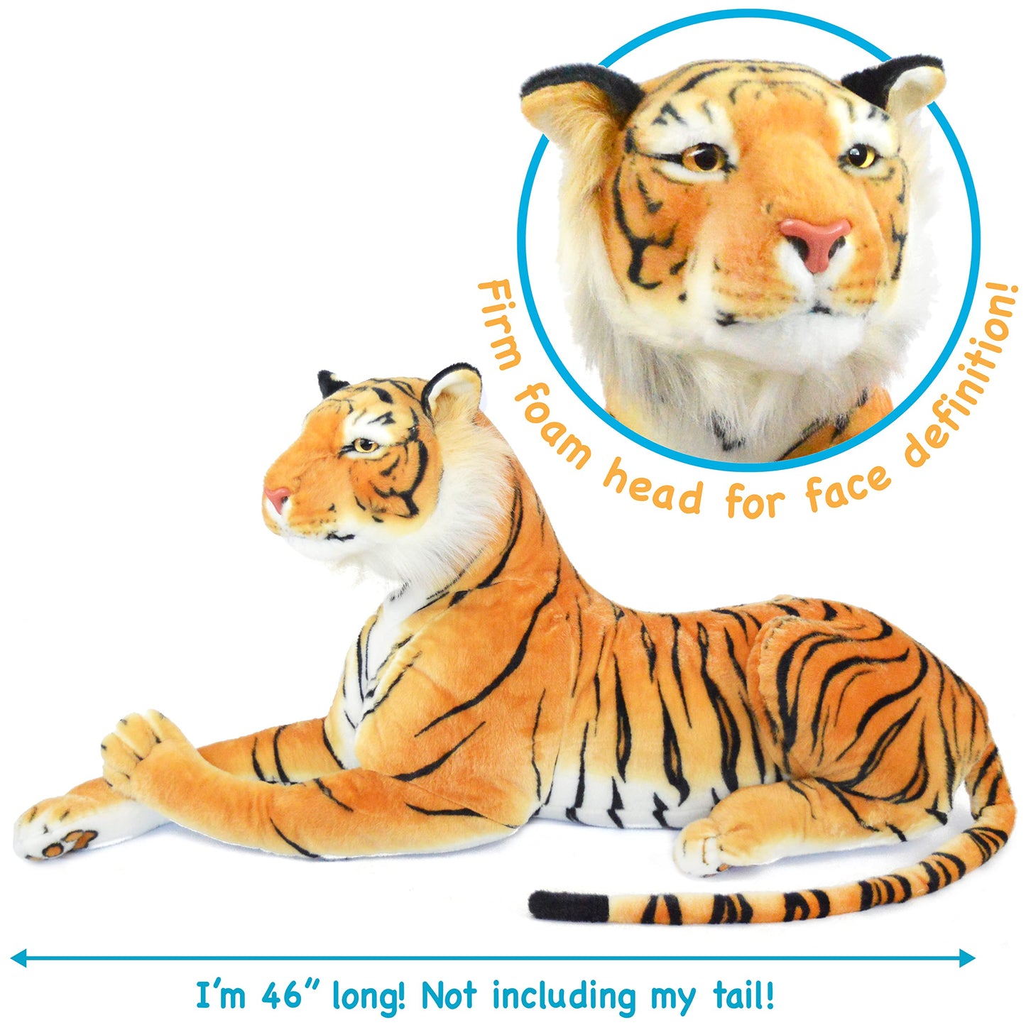 Viahart Rohit The Orange Bengal Tiger - 46 Inch (Tail Measurement Not Included) Big Stuffed Animal Plush Cat - By Tigerhart Toys