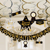 Graduation Hanging Swirl Banner Decorations, Black Gold Silver Star Banner Garland Party Supplies For Class Of 2025