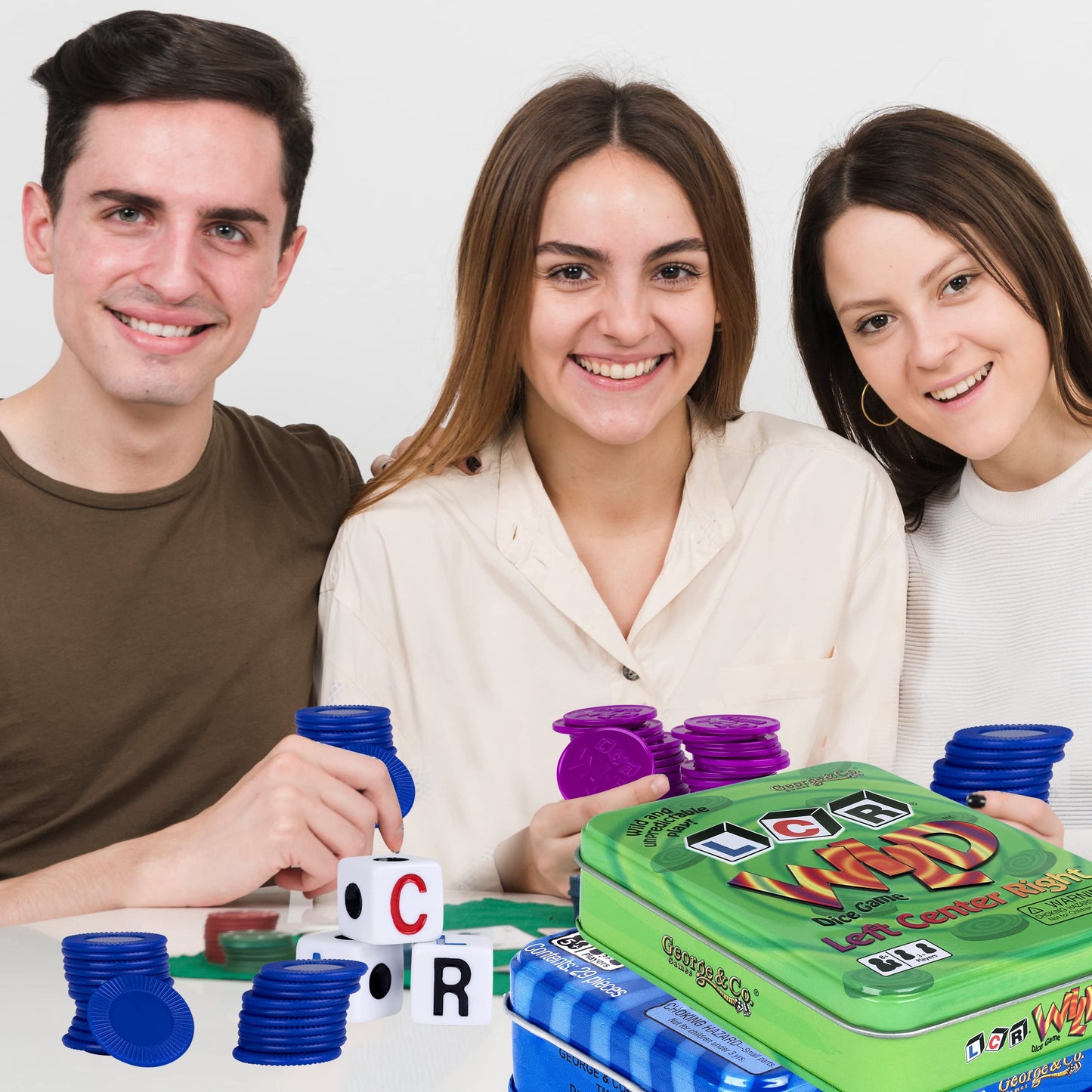 George & Company LLC LCR (Left Right Center) in Blue & Dice Game in Green Tin Gift Set Bundle - 2 Pack