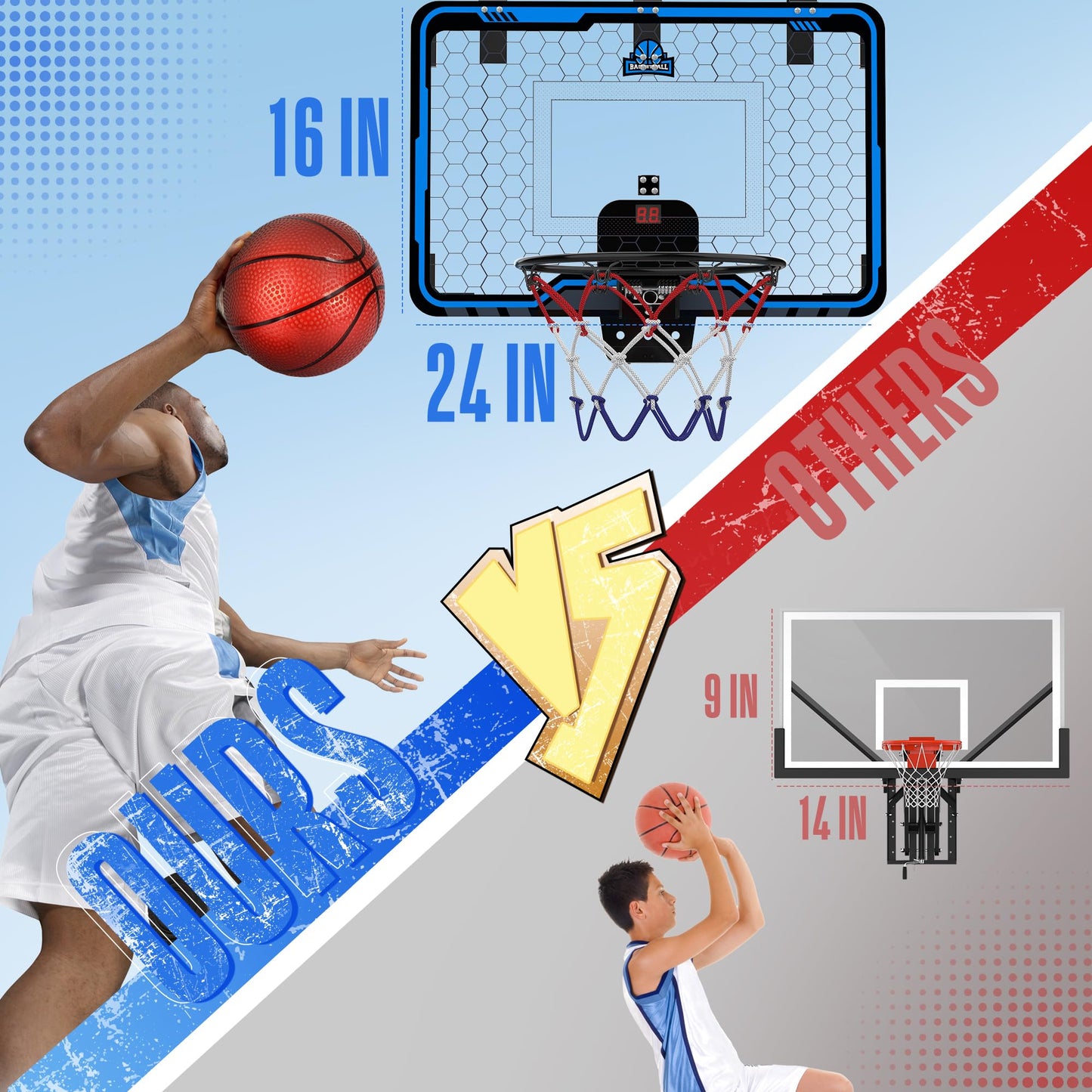 Hoperock Large Indoor Basketball Hoop For Kids Teens Adults, 24 X 16 Inch Over The Door Basketball Hoops With Electronic Scoreboard, Basketball Toys Birthday Gifts For Boys Girls