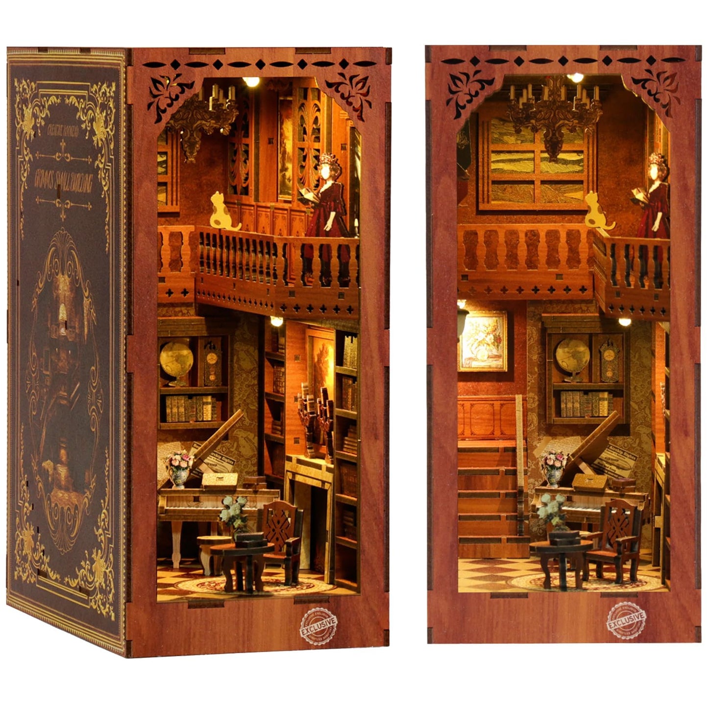 Criolpo Book Nook Kit- Diy 3D Wooden Puzzle Book Nook With Led Sensor Light, Perfect Bookshelf Decor For Adults And Teens