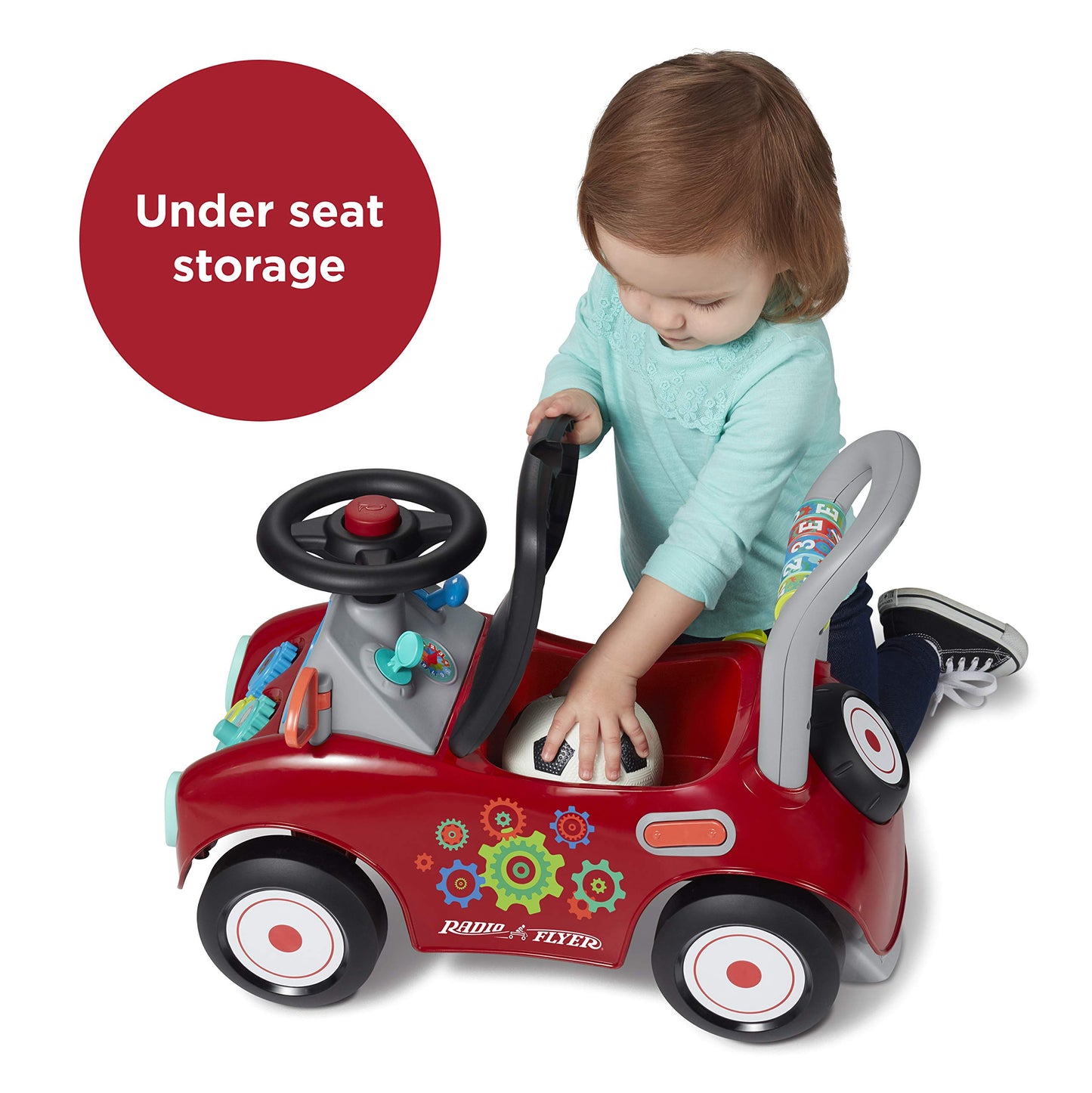 Radio Flyer Busy Buggy - Toddler Car Ride On, Large Red Plastic Toy for Ages 1-3, Model 603