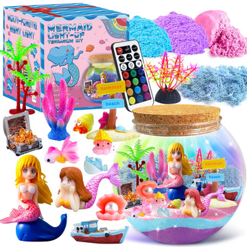 Mscawow Mermaid Terrarium Kit for Kids, DIY Light-Up Decorations Arts & Craft Kit - 4 5 6 7 8-12 Year Old Girl Birthday Gift Toy