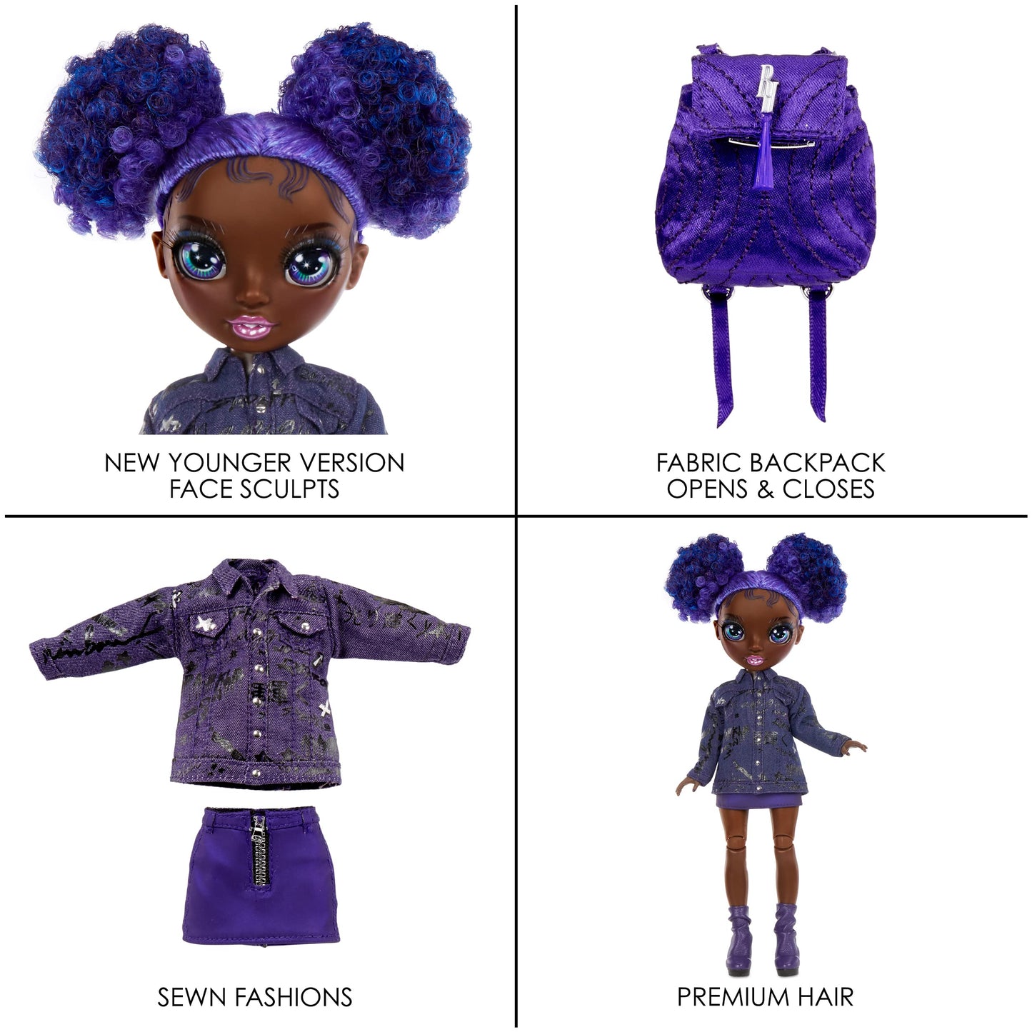 Rainbow High Jr High Series 2 Krystal Bailey- 9' Purple Posable Fashion Doll With Designer Accessories And Open/Close Backpack. Great Toy Gift For Kids Ages 6-12 Years Old & Collectors