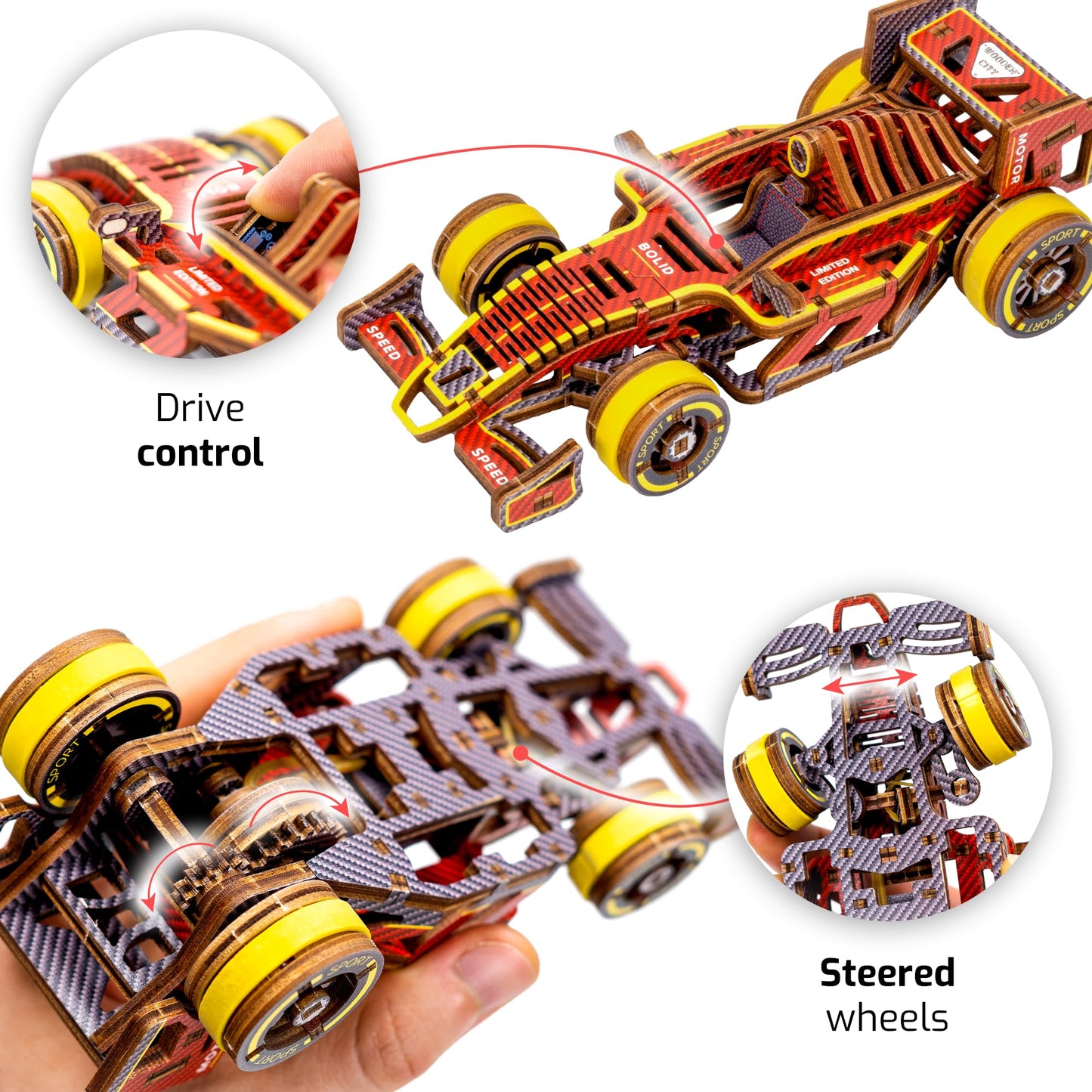 WOODEN.CITY Engineering DIY Wooden Model to Built - Model Car Kits - enhanced 3D Wooden Puzzles for mature-themeds - Detailed Model Kits for Enthusiasts and Collectors (Bolid Model Car Kit)