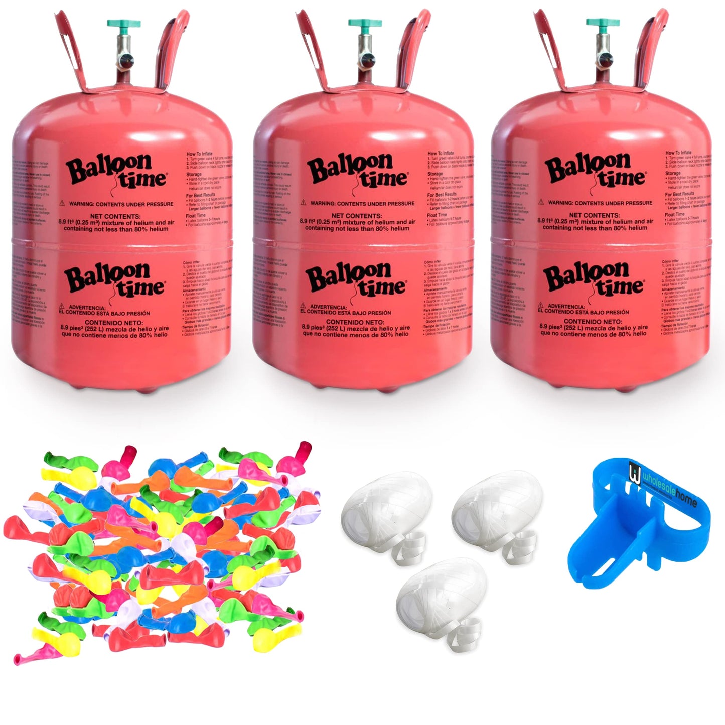 Helium Tank For Balloons At Home, 14.9 Cu Ft Helium Balloon Pump Kit With 50 Assorted Latex Balloons, White Curling Ribbon And W