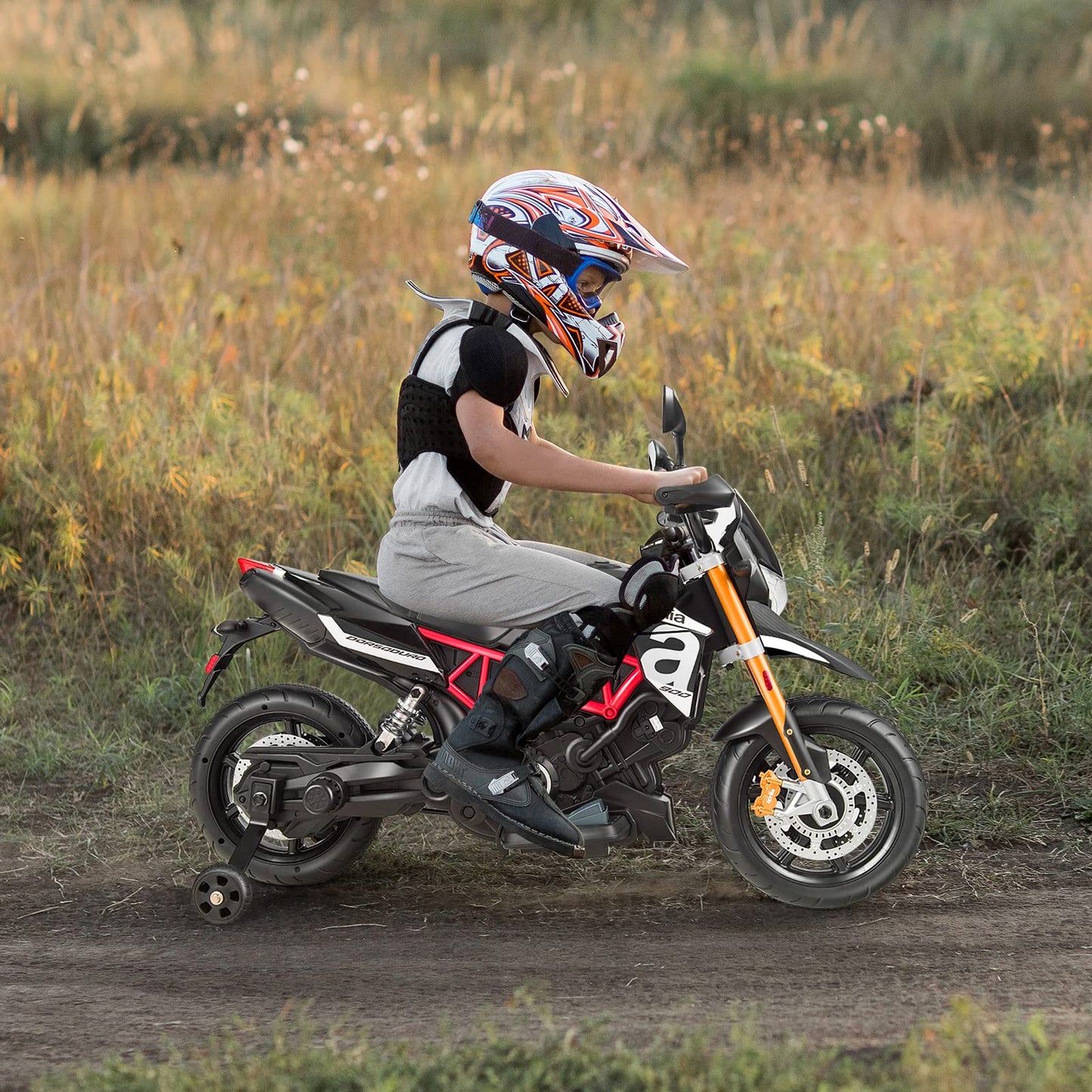 Costzon 12V Kids Motorcycle, Licensed Aprilia Electric Motorcycle Ride On Toy W/Training Wheels, Spring Suspension, Led Lights, Sounds & Music, Mp3, Battery Powered Dirt Bike For Boys & Girls, Red